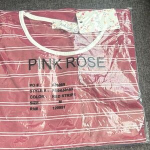 Pink Rose Red and White Striped Tee